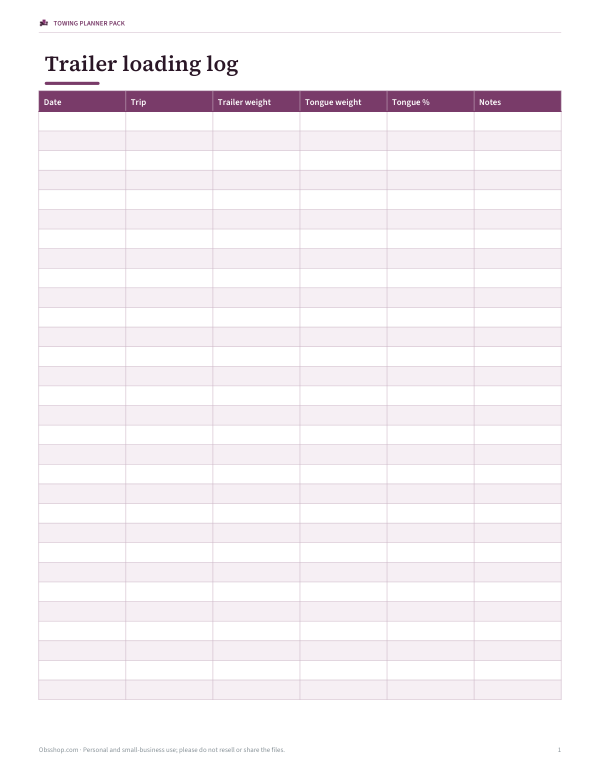 Preview of Printable Trailer Loading Log