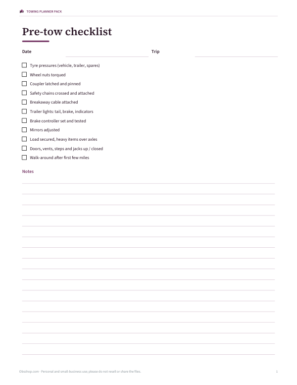 Preview of Printable Pre-Tow Checklist
